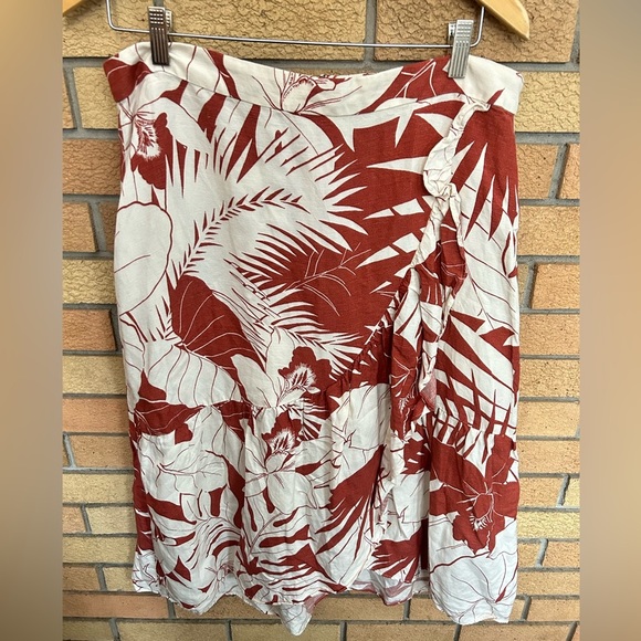 Madewell Linen-Blend Ruffle-Wrap Midi Skirt in Tropical Vacation Size 14 - Picture 3 of 9